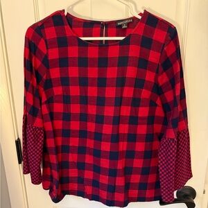 J Crew Merchantile Red and Blue Checkered Blouse